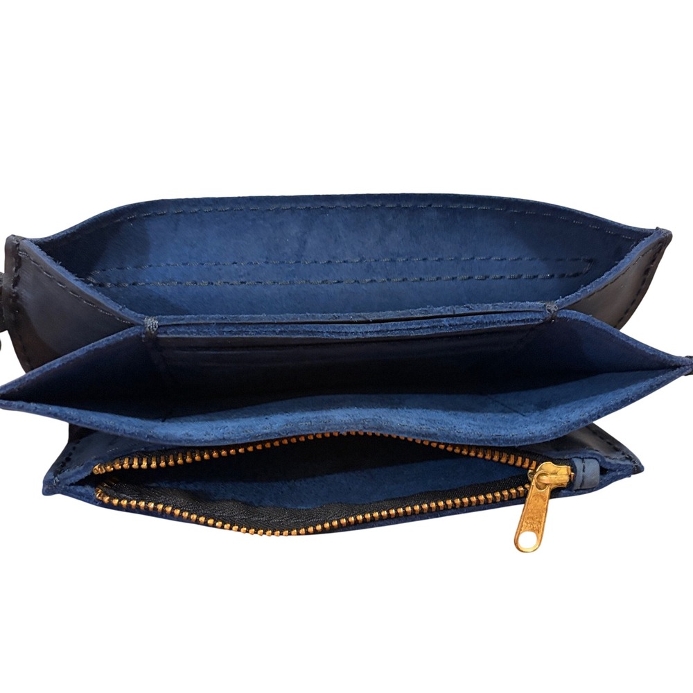 Portland Leather Goods Wallet Clutch Deep Water Blue Leather Accordion Wristlet - Picture 11 of 11